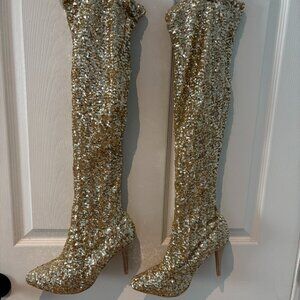 Gold Sequin Knee High Boots